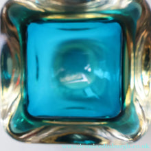 Load image into Gallery viewer, 1960s MURANO Little Square Glass Bowl. Vintage Sommerso Geode Blue Interior Cased in Clear
