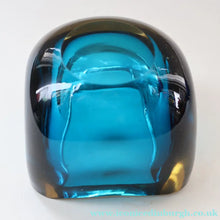 Load image into Gallery viewer, 1960s MURANO Little Square Glass Bowl. Vintage Sommerso Geode Blue Interior Cased in Clear
