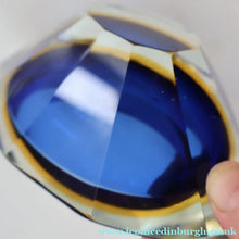 Load image into Gallery viewer, 1960s MURANO Oval Glass Bowl. Vintage Sommerso Geode Blue, Yellow and Clear Bowl
