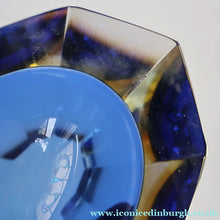 Load image into Gallery viewer, 1960s MURANO Oval Glass Bowl. Vintage Sommerso Geode Blue, Yellow and Clear Bowl
