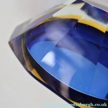 Load image into Gallery viewer, 1960s MURANO Oval Glass Bowl. Vintage Sommerso Geode Blue, Yellow and Clear Bowl
