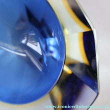 Load image into Gallery viewer, 1960s MURANO Oval Glass Bowl. Vintage Sommerso Geode Blue, Yellow and Clear Bowl
