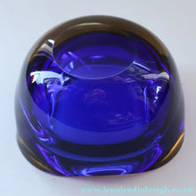 Load image into Gallery viewer, 1960s MURANO Small Square Glass Bowl. Vintage Sommerso Geode Blue Interior Cased in Yellow &amp; Clear

