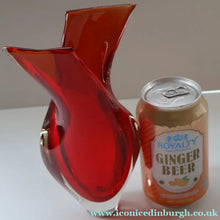 Load image into Gallery viewer, 1960s Murano SOMMERSO Fish Tail Vase. Red Glass Cased with Clear. 8 inches high
