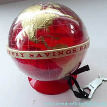 Load image into Gallery viewer, Original 1960s Issue Money Bank in the Form of a World Globe. Made in Finland for JERSEY Savings Bank
