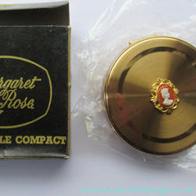 Load image into Gallery viewer, 1960s Gold Tone Margaret Rose Face Powder Compact with Mock Cameo
