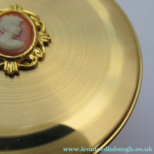 Load image into Gallery viewer, 1960s Gold Tone Margaret Rose Face Powder Compact with Mock Cameo

