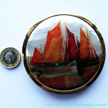 Load image into Gallery viewer, Vintage 1960s POWDER COMPACT with Images of Sailing Ships on the Lid Made from Coloured Foils - Vintage Powder Compact
