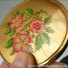 Load image into Gallery viewer, Vintage 1960s POWDER COMPACT with Pink and Rose Tipped Petals. Gold-Tone Background
