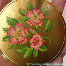 Load image into Gallery viewer, Vintage 1960s POWDER COMPACT with Pink and Rose Tipped Petals. Gold-Tone Background
