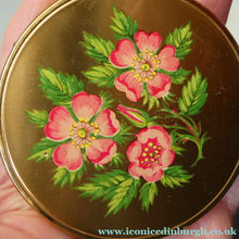 Load image into Gallery viewer, Vintage 1960s POWDER COMPACT with Pink and Rose Tipped Petals. Gold-Tone Background
