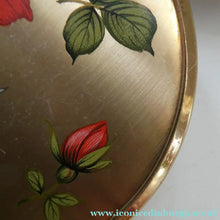 Load image into Gallery viewer, Vintage 1960s POWDER COMPACT with Red Rose and Wee Rose Bud. Gold Tone Background
