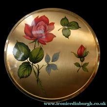 Load image into Gallery viewer, Vintage 1960s POWDER COMPACT with Red Rose and Wee Rose Bud. Gold Tone Background
