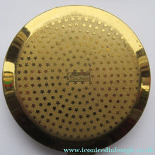 Load image into Gallery viewer, 1960s Stratton Pressed Powder Compact Blue Metallic Enamel and Gold Incised Abstract Shapes
