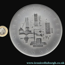 Load image into Gallery viewer, Rare 1960s Bohemian Crystal Glass Medallion with Industrial Imagery. Inscribed: Severocesky Kraj / CSSR

