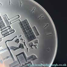 Load image into Gallery viewer, Rare 1960s Bohemia Crystal Glass Medallion with Industrial Imagery. Inscribed: Severocesky Kraj / CSSR
