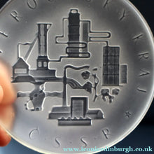 Load image into Gallery viewer, Rare 1960s Bohemia Crystal Glass Medallion with Industrial Imagery. Inscribed: Severocesky Kraj / CSSR
