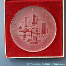 Load image into Gallery viewer, Rare 1960s Bohemia Crystal Glass Medallion with Industrial Imagery. Inscribed: Severocesky Kraj / CSSR
