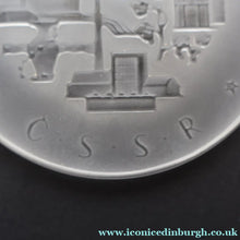 Load image into Gallery viewer, Rare 1960s Bohemian Crystal Glass Medallion with Industrial Imagery. Inscribed: Severocesky Kraj / CSSR
