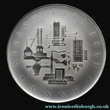 Load image into Gallery viewer, Rare 1960s Bohemian Crystal Glass Medallion with Industrial Imagery. Inscribed: Severocesky Kraj / CSSR
