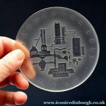 Load image into Gallery viewer, Rare 1960s Bohemia Crystal Glass Medallion with Industrial Imagery. Inscribed: Severocesky Kraj / CSSR
