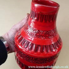 Load image into Gallery viewer, 1960s Red Abstract Italian Vase. Fabulous Shape and Colour, with Incised Decoration
