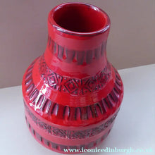 Load image into Gallery viewer, 1960s Red Abstract Italian Vase. Fabulous Shape and Colour, with Incised Decoration
