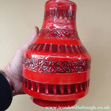 Load image into Gallery viewer, 1960s Red Abstract Italian Vase. Fabulous Shape and Colour, with Incised Decoration

