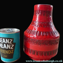 Load image into Gallery viewer, 1960s Red Abstract Italian Vase. Fabulous Shape and Colour, with Incised Decoration
