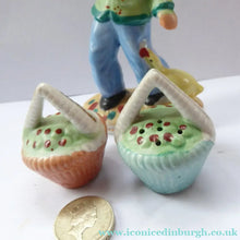 Load image into Gallery viewer, 1960s Salt and Pepper Set or Cruet; Taking the Form of a Chinese Man Carrying Baskets on a Pole
