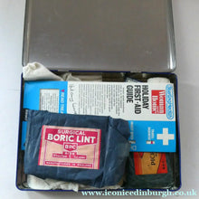 Load image into Gallery viewer, Vintage 1960s SCOTTISH First Aid Kit in a Tin (with some vintage contents). Wallace, Cameron &amp; Co Ltd (Glasgow)

