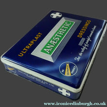Load image into Gallery viewer, Vintage 1960s SCOTTISH First Aid Kit in a Tin (with some vintage contents). Wallace, Cameron &amp; Co Ltd (Glasgow)
