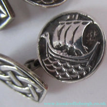 Load image into Gallery viewer, Vintage Scottish Silver Cufflinks. Signed John Hart with Viking and Celtic Patterns
