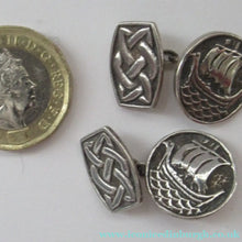 Load image into Gallery viewer, Vintage Scottish Silver Cufflinks. Signed John Hart with Viking and Celtic Patterns
