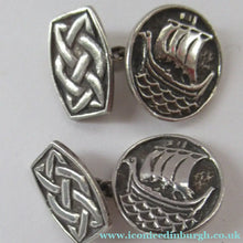 Load image into Gallery viewer, Vintage Scottish Silver Cufflinks. Signed John Hart with Viking and Celtic Patterns
