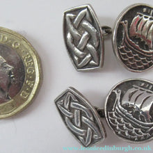 Load image into Gallery viewer, Vintage Scottish Silver Cufflinks. Signed John Hart with Viking and Celtic Patterns
