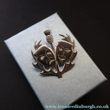 Load image into Gallery viewer, SCOTTISH SILVER. Rare Orkney Vintage Designer Silver "Comedy and Tradegy" Brooch.  Maker's Mark: GMS
