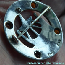 Load image into Gallery viewer, 1960s Edinburgh Hallmarked Celtic Brooch with Viking Ship. Maker's Name: H. Wright &amp; Son
