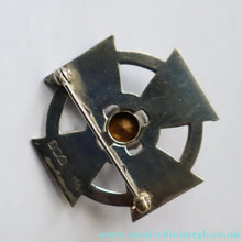 Load image into Gallery viewer, Scottish Silver Celtic Style Brooch with Central Amethyst. Edinburgh Hallmark for 1960 - Scottish Silver Brooch
