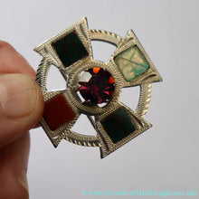 Load image into Gallery viewer, Scottish Silver Celtic Style Brooch with Central Amethyst. Edinburgh Hallmark for 1960 - Scottish Silver Brooch
