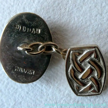 Load image into Gallery viewer, Scottish IONA Silver Cufflinks. Designed by John Hart with Knotwork Panel and the Other with Carnelians

