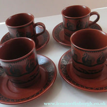 Load image into Gallery viewer, 1960s Scottish Wilson Terracotta Cups and Saucers Swans Pattern
