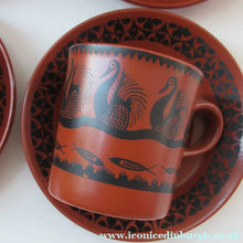 Load image into Gallery viewer, 1960s Scottish Wilson Terracotta Cups and Saucers Swans Pattern
