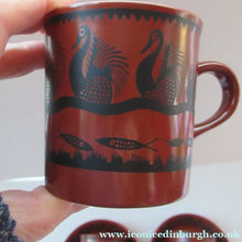 Load image into Gallery viewer, 1960s Scottish Wilson Terracotta Cups and Saucers Swans Pattern1960s Scottish Wilson Terracotta Cups and Saucers Swans Pattern
