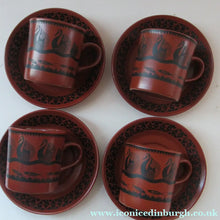 Load image into Gallery viewer, 1960s Scottish Wilson Terracotta Cups and Saucers Swans Pattern
