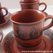 Load image into Gallery viewer, 1960s Scottish Wilson Terracotta Cups and Saucers Swans Pattern

