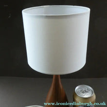 Load image into Gallery viewer, Vintage Scandinavian Style Teak Table Lamp with White Drum Shade. Height: 9 3/4 inches
