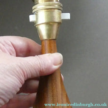 Load image into Gallery viewer, Vintage Scandinavian Style Teak Table Lamp with White Drum Shade. Height: 9 3/4 inches
