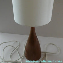 Load image into Gallery viewer, Vintage Scandinavian Style Teak Table Lamp with White Drum Shade. Height: 9 3/4 inches
