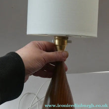 Load image into Gallery viewer, Vintage Scandinavian Style Teak Table Lamp with White Drum Shade. Height: 9 3/4 inches

